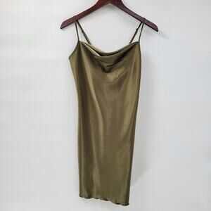 BEBE Mini Dress Women S Green Satin Cowl Neck Cami Adjustable Spaghetti Strap
